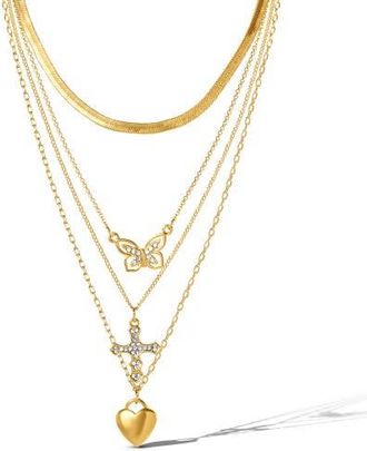 Jessica Simpson Layered Butterfly, Cross & Heart Pendant Necklace Set in Gold at Nordstrom