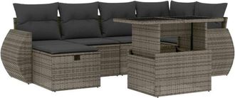 vidaXL Set De Sof&aacute;s De Jard&iacute;n 7 Pzas Con Cojines Rat&aacute;n Sint&eacute;tico Gris Vidaxl