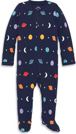 primary Baby Organic Zip Footie in Rainbow Galaxy in Navy Planets at Nordstrom, Size Newborn