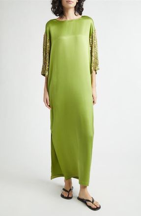 Zankov Jewels Paillette Embellished Silk Satin Dress in Aloe at Nordstrom, Size Medium