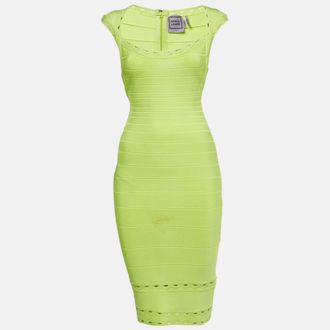 H&eacute;rve L&eacute;ger Neon Green Jersey Bandage Short Dress