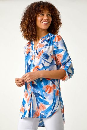 Roman Floral Print Longline Blouse