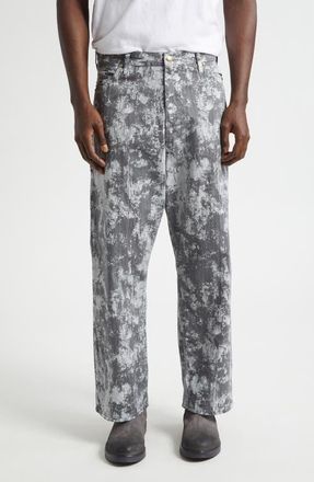 Beams Foil Paint Print Herringbone Painter Pants in Grey at Nordstrom, Size X-Large