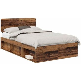 vidaXL Bed Frame with Headboard Old Wood 135 x 190 cm Solid Pine Wood vidaXL
