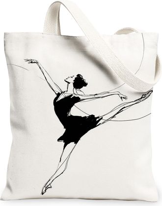 Generic Elegant Dancer Canvas Tote Bags, Minimalistic Art Design Reusable Grocery Bags, Lightweight Washable Shoulder Strap Canvas, White, 13x15 Inch