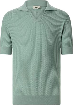 Altea Kabel Gebreide Poloshirt - Heren - Polos - Groen - L - Katoen - Tops