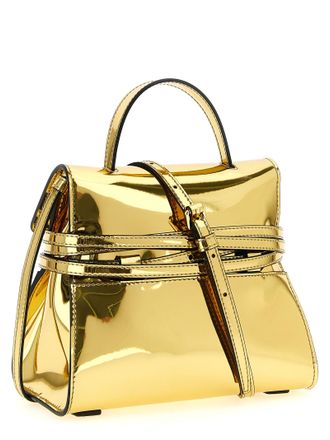 Moschino Womens Tie Me Top Handle Bag Gold Polyurethane Polyester