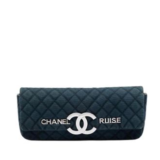 Chanel Pre-owned Quilted Canvas Flap Clutch - Dames - Pre-owned - Blauw - Maat: ONE Size Zijde
