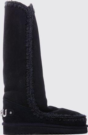 Mou Eskimo Calf-Height Suede Boots with Rhinestone Logo