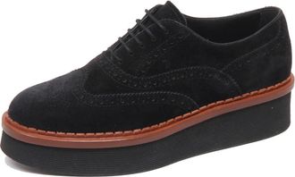 Tod's Italiaanse su&egrave;de schoen met sleehak - Dames - Veterschoenen - Zwart - 36 EU - Su&egrave;de - Schoenen