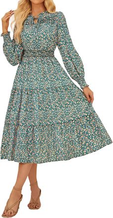 Grace Karin Womens Long Dress Elegant V Neck High Waist Floral Pattern Flared Dresses S Green and Yellow