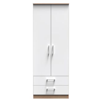 Welcome Furniture Milan Ready Assembled Wardrobe with 2 Doors and 2 Drawers - White Matt / Oak - Welcome Furniture | TJ Hughes