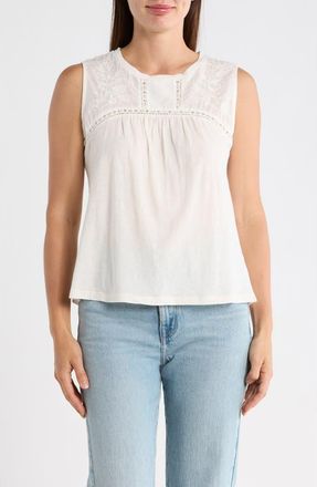 Lucky Brand Embroidered Yoke Cotton Tank in Gardenia at Nordstrom Rack, Size X-Small