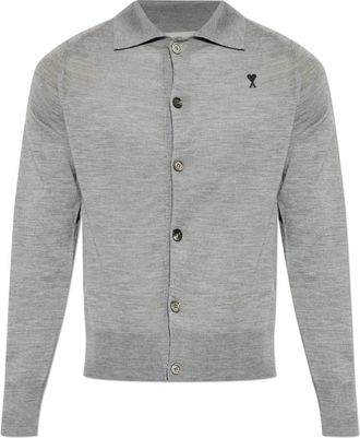 Ami Wollen Cardigan met Geborduurd Logo - Heren - Vesten - Grijs - L - Wol - Truien & Vesten