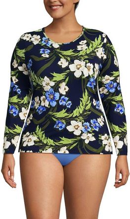 Lands End Plus Size Long Sleeve Relaxed UPF 50 Rash Guard in Deep Sea/blue Floral Tropic at Nordstrom, Size 2X