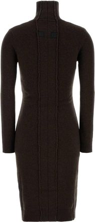 Maison Margiela Womens Wool Blend Turtleneck Dress Brown Nylon