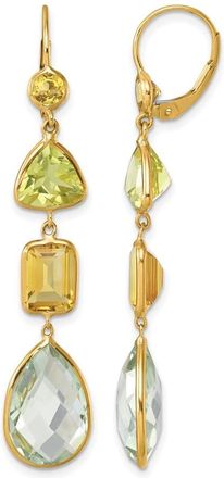 Diamond2Deal 14K Yellow Gold Fancy Citrine Quartz and Green Quartz Dangle Earrings