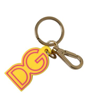 Dolce & Gabbana Womens Yellow Rubber Gold Tone Metal Dg Logo Keyring Keychain Zamak Pvc Steel Brass Accessory