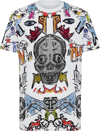 Philipp Plein T-shirt Ronde Hals SS met Kristallen - Heren - T-shirts - Veelkleurig - 2XL - Katoen - Tops