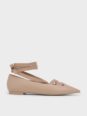 Charles & Keith Pointed-Toe Tie-Around Ballet Flats