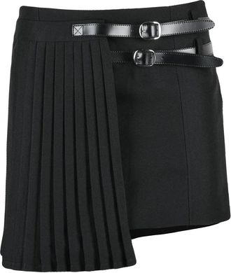 Coperni Black Buckle Leather Detail Mini Skirt