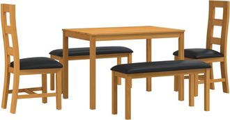 vidaXL Conjunto De Comedor 5 Uds. Negro Madera De Roble S&oacute;lido Vidaxl