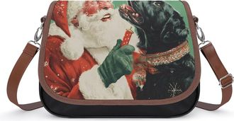 Generic Santa Dog Christmas Small Womens Crossbody Bags Shoulder Handbag with Adjustable Strap for Travel