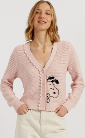 Chinti and Parker Cotton Snoopy Crochet Peekabo Cardigan in Light Pink at Nordstrom, Size X-Small