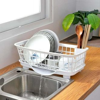 OEM Escurridor De Platos De Pl&aacute;stico Con Bandeja De Drenaje, Base Extra&iacute;ble Y Soporte Para Utensilios M&oacute;vil