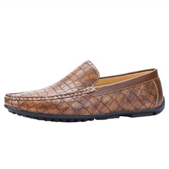 Generic for Men Mens Loafers Shoes PU Faux Snake Print Stitching Details Round Toe Anti-Slip Lightweight Slip Resistant Walking Slip-ons(Brown,7.5 UK)