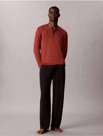 Calvin Klein Mens Ultra Soft Modal Henley Sleep Top - Red - XL
