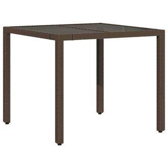 Berkfield Home Garden Table with Glass Top Brown 90x90x75 cm Poly Rattan | Size: 90 x 90 x 75 cm