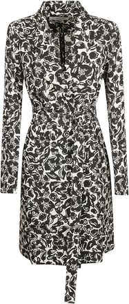Lanvin Flower Print LS Wrap Midi Jurk - Dames - Shirt Kleedjes - Zwart - 2XS - Kleedjes