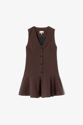 Ganni Flock Check Suiting Dress - Size 10/12 Brown