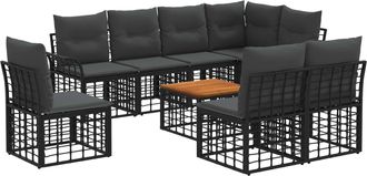 vidaXL Conjunto De Sof&aacute;s De Exterior 9 Uds. Negro Y Gris Oscuro Vidaxl