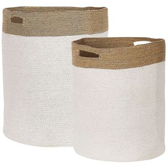 Beliani Conjunto De 2 Cestas De Algod&oacute;n Blanco Beige Claro Accesorio Ropa Kardh
