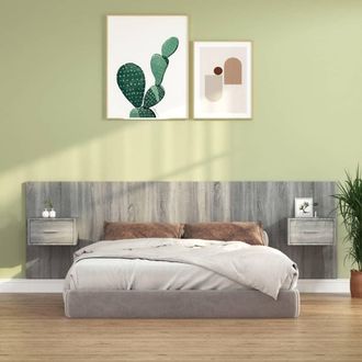 vidaXL Cabecero De Cama Y Mesitas Madera Contrachapada Gris Sonoma Vidaxl