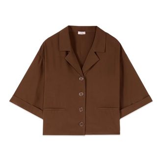 Oltre Camicia cropped in viscosa - - Blouses & Shirts - Donna - Marrone - XL