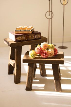 Kalalou Set Of Two Rectangle Wood Stools - Dark Brown