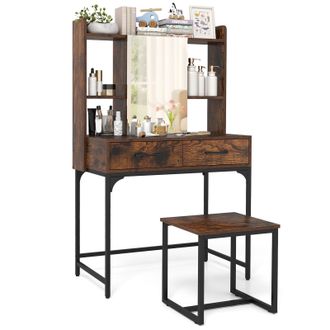 Costway Costway Vanity Desk Wide Makeup Dressing Table with Power Outlets in Brown