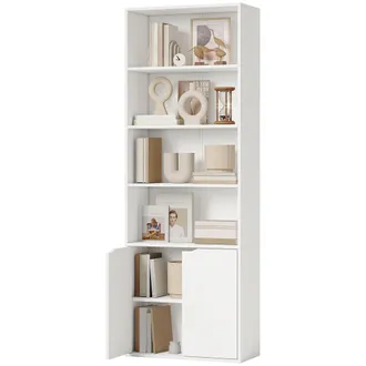 HOMCOM Homcom - Libreria In Legno 4 Ripiani Con Armadietto A 2 Ante Salvaspazio Bianca