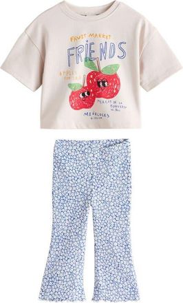 Next Kids Graphic T-Shirt & Flare Leggings Set in Neutral at Nordstrom, Size 5-6Y