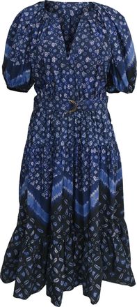 Ulla Johnson Josefina Belted Midi Dress in Navy Blue Cotton