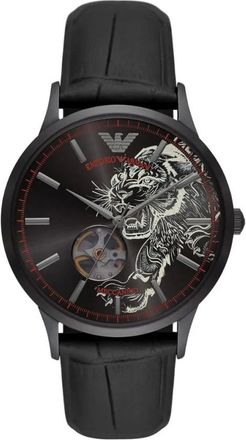 Emporio Armani Accessoires, Heren, Zwart, ONE Size, Leer, Meccanico Skeleton Horloge
