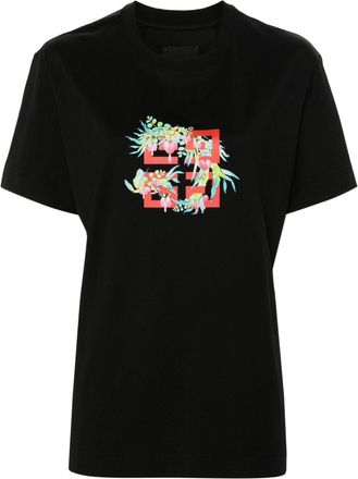 Givenchy 4G Flowers-print cotton T-shirt - women - Cotton - S - Black