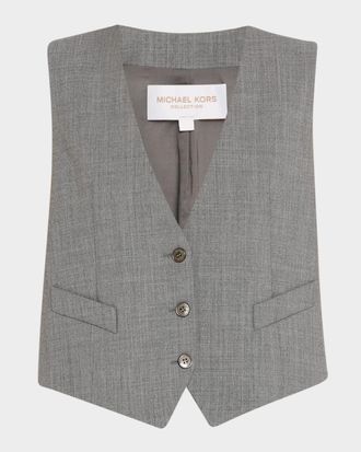 Michael Kors Single-Breasted Wool-Stretch Crop Vest