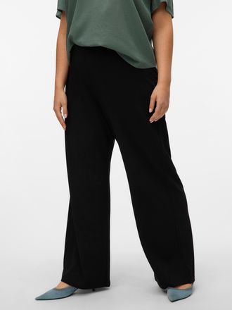 Vero Moda Curve Anzughose VERO MODA CURVE VMCBERLIN ZAMIRA MW WIDE PANT CUR, Damen, Gr. 44, L&auml;nge 32, schwarz, Web, Obermaterial: 95% Polyester, 5% Elasthan, unifarbe