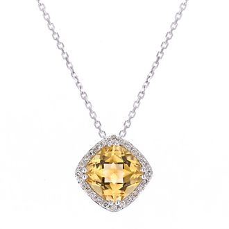 Diamant L'&eacute;ternel Womens 9ct White Gold Diamond and Citrine Square Pendant Necklace - Size P 1/2