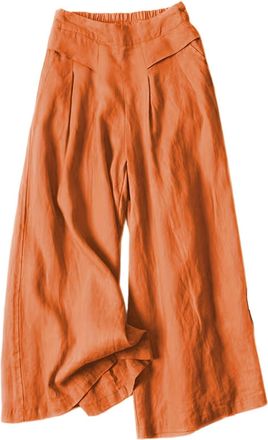 Generic Wide Leg Linen Trousers for Women UK Palazzo Pants Casual High Waist Flowy Cropped Culottes Pants Yoga Sweatpants Cotton Linen Summer Harem Trousers O