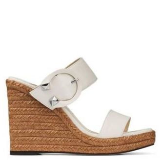 Jimmy Choo London Melian 110 Leather Wedge Sandals, Brand Size 38.5 ( US Size 8.5 )